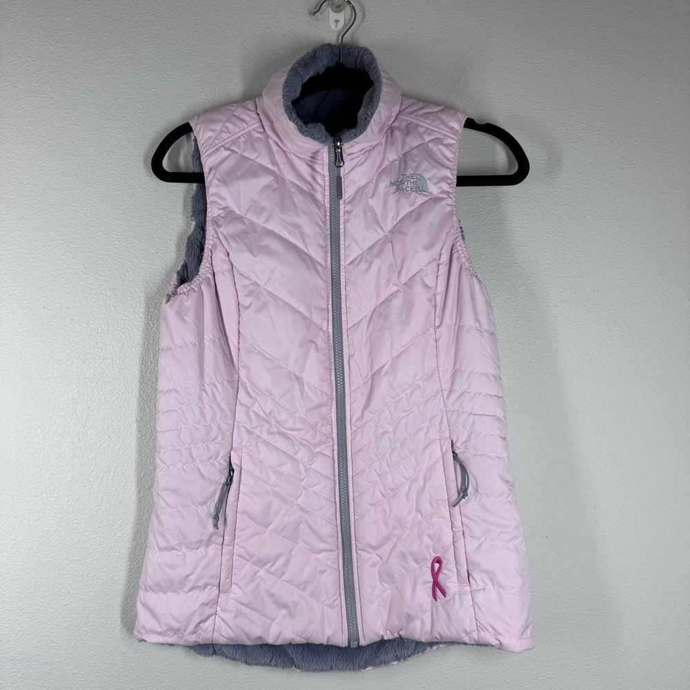 The North Face Reversible Pink Gray Quilted Puffer Vest Breast Cancer Awareness